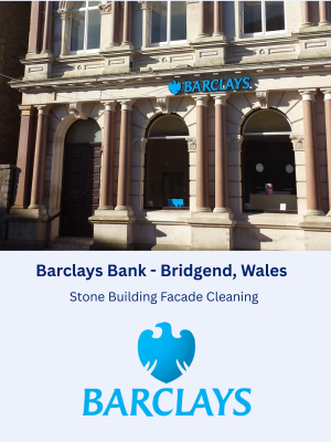 Stone Building Facade Cleaning - Barclays Bank, Bridgend, Wales