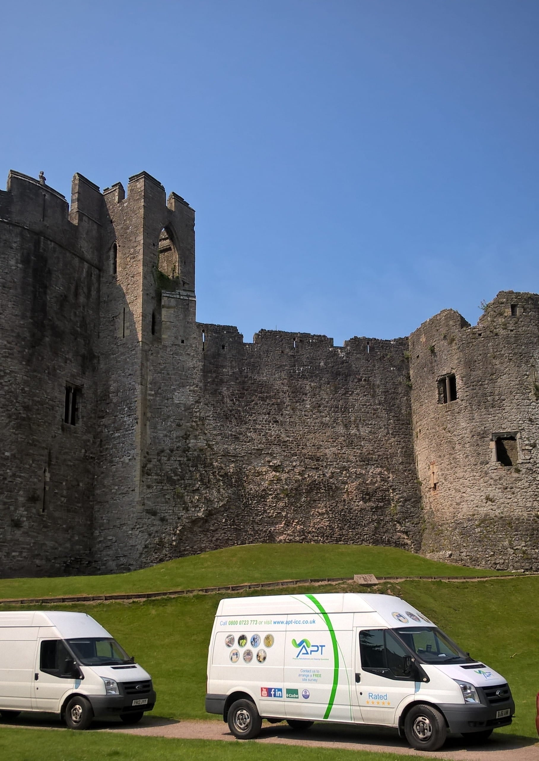 Soda Blast Cleaning at Chepstow Castle, Wales. Heritage Conservation Services from APT ICC
