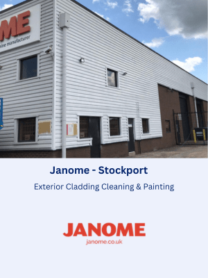 Exterior Cladding Cleaning & Painting at Janome in Stockport, England