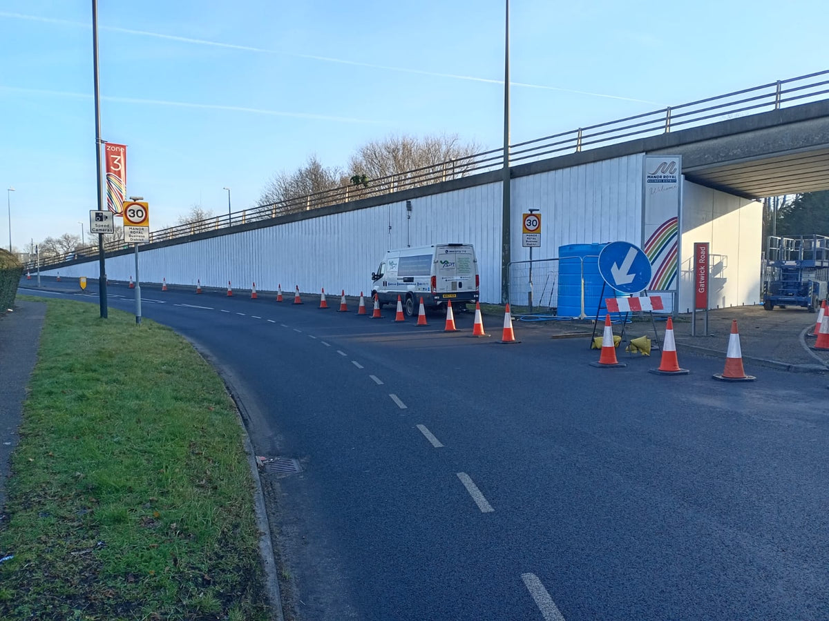 Mural preparation on Hazelwick Flyover at Manor Royal District - Business District in Crawley & Gatwick, London