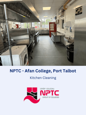 Commercial kitchen cleaning at NPTC Afan College, Port Talbot