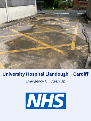 Emergency Oil Clean Up at University Hospital Llandough, Cardiff, Wales