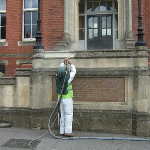 Soda Blasting Media Cleaning at Tai Bach Library for Neath & Port Talbot Council