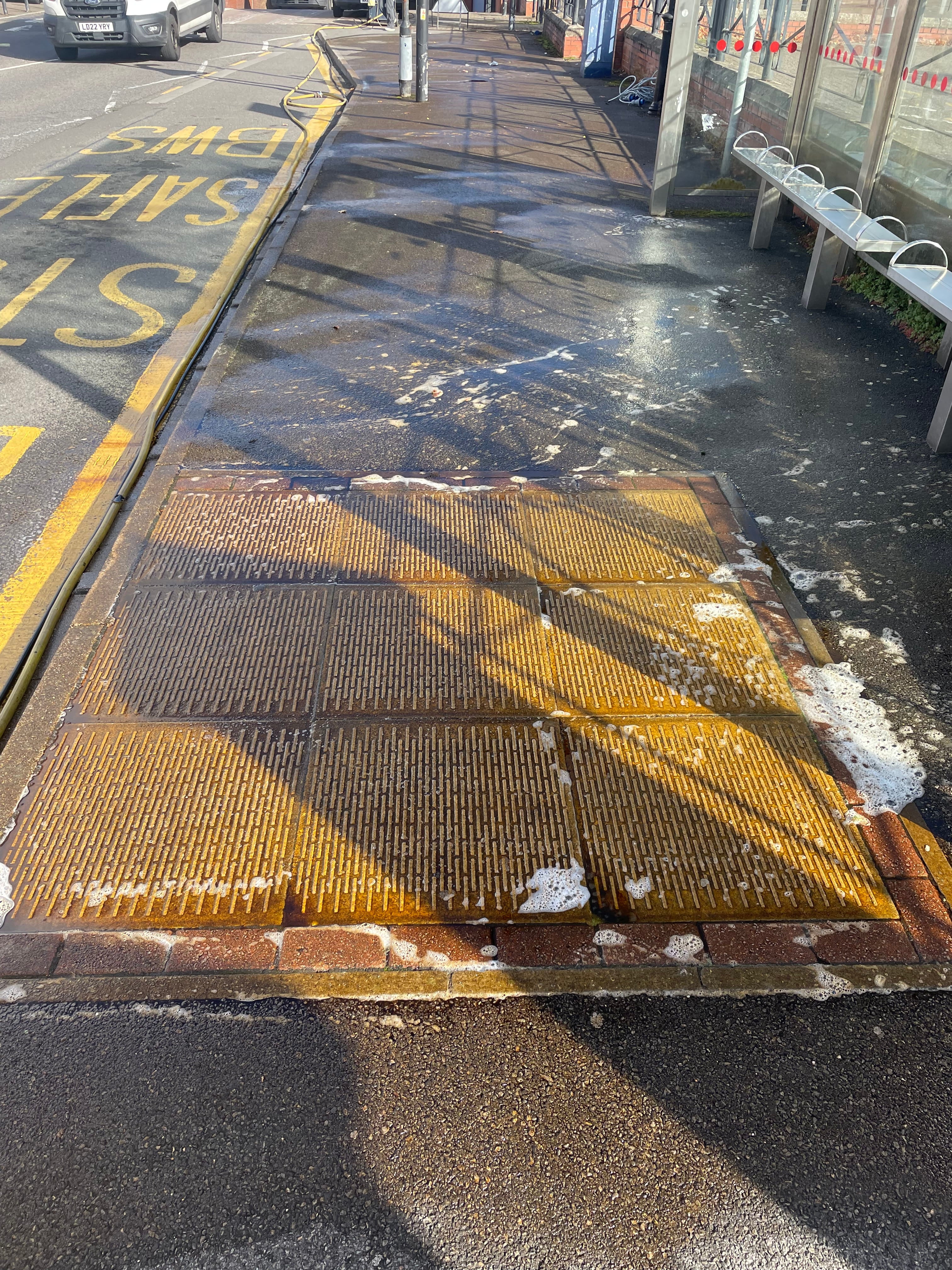 High Pressure Jetting using Chemical Treatment of Bus Station Stop in Tredegar, Blaenau Gwent